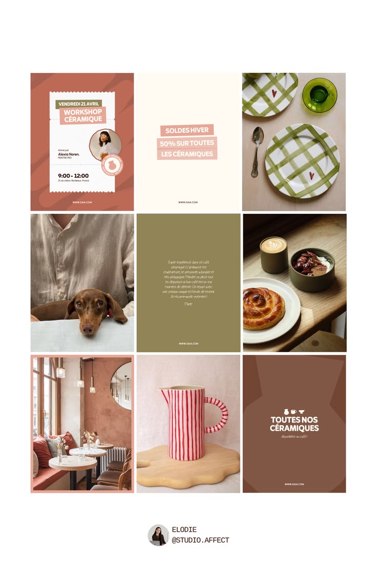 Instagram-feed for et keramikkmerke, ni innlegg i rutenett
